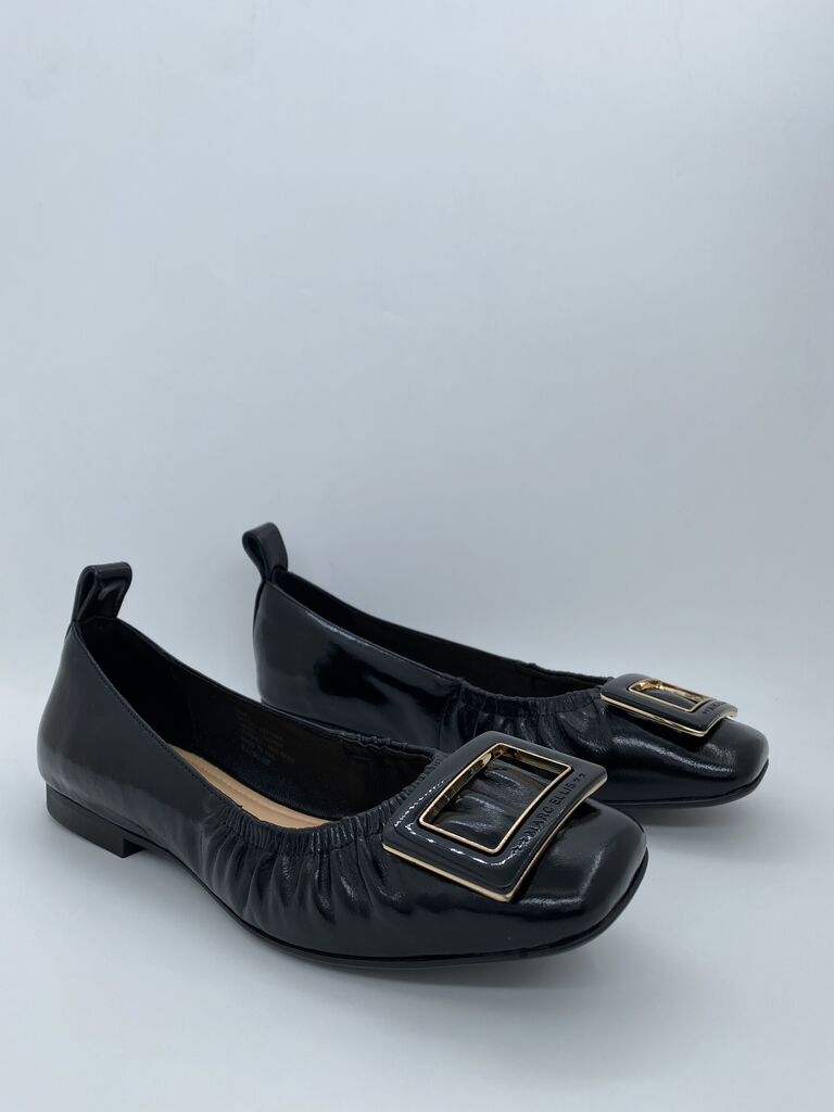 Black Patent Ballet Flats with Buckle Detail