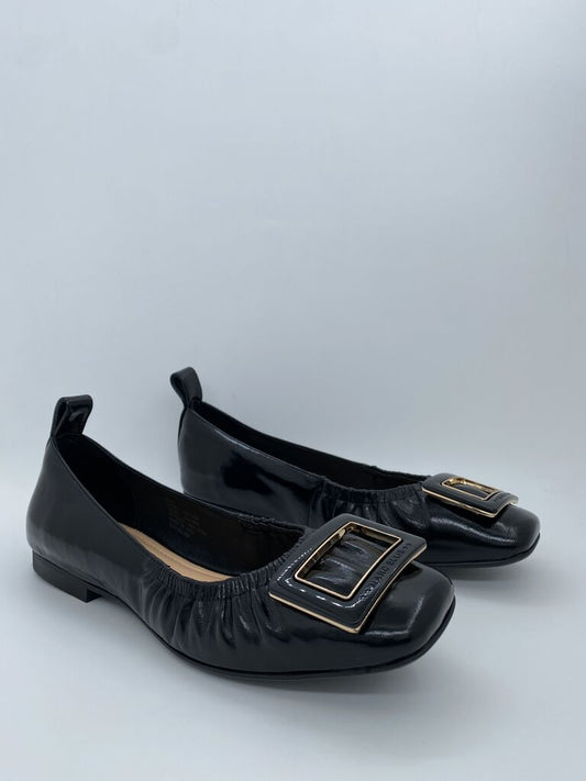 Black Patent Ballet Flats with Buckle Detail