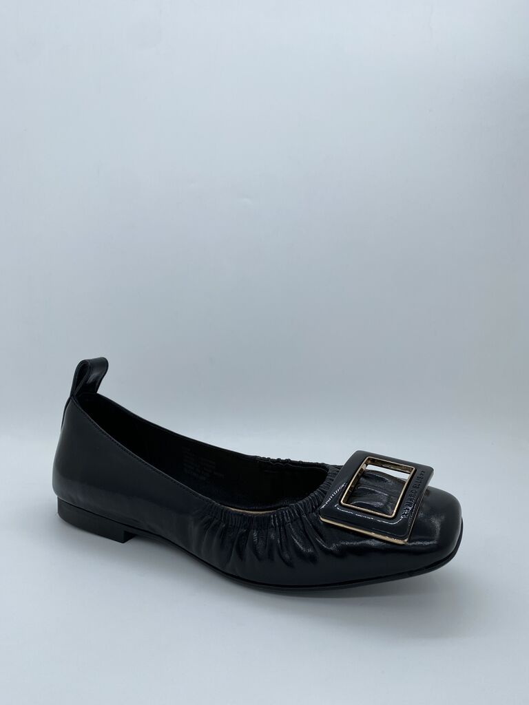 Black Patent Ballet Flats with Buckle Detail