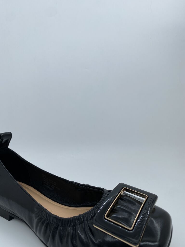 Black Patent Ballet Flats with Buckle Detail