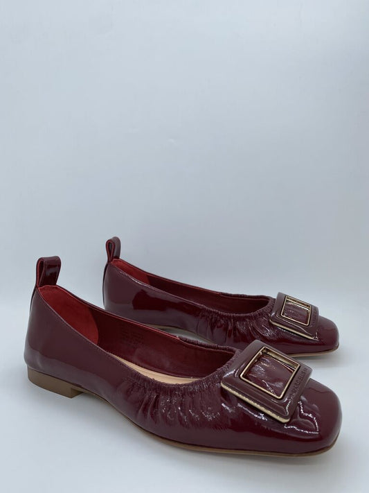 Wine Patent Ballet Flats with Bold Buckle