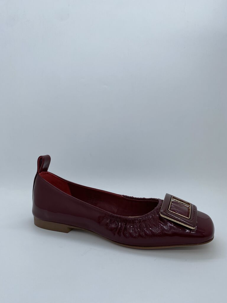 Wine Patent Ballet Flats with Bold Buckle