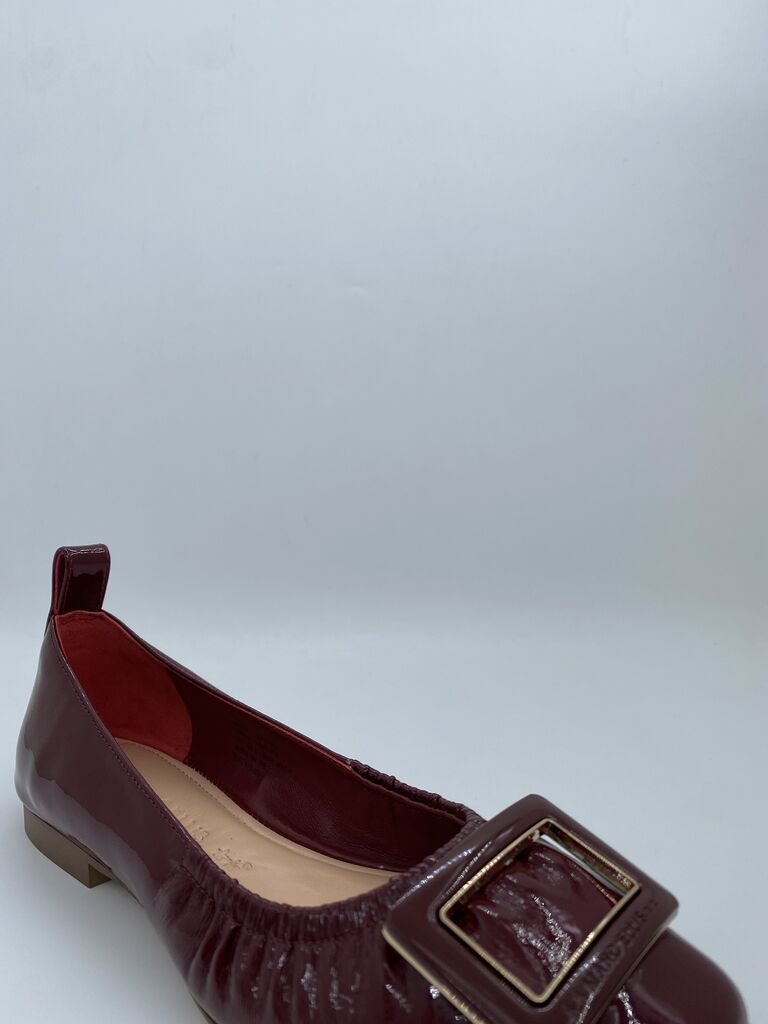 Wine Patent Ballet Flats with Bold Buckle