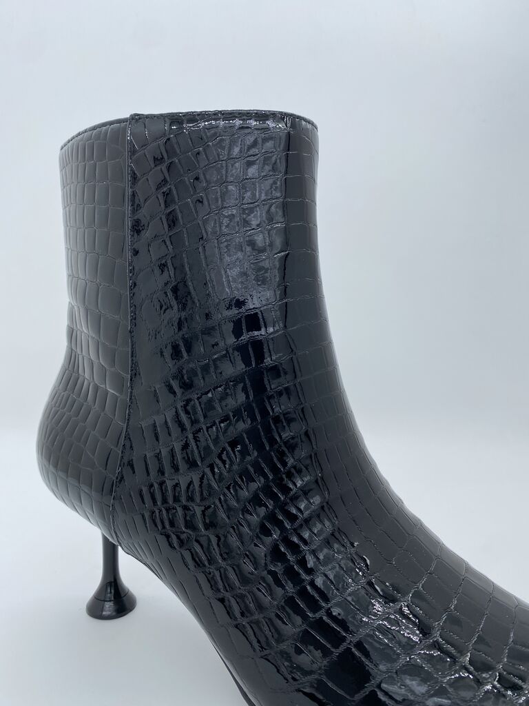 Black Embossed Ankle Boots with Kitten Heel