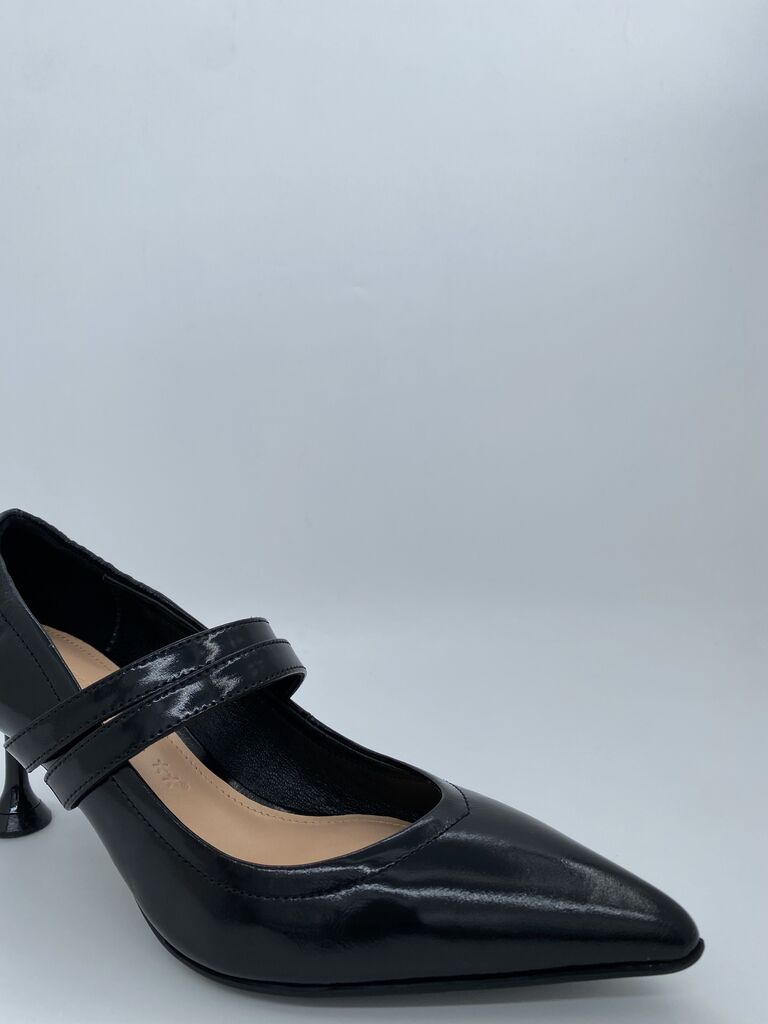 Black Patent Pointed Heels with Mary Jane Strap