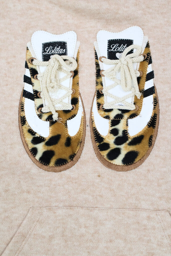 Beige Logo Print Hoodie with Kangaroo Pocket