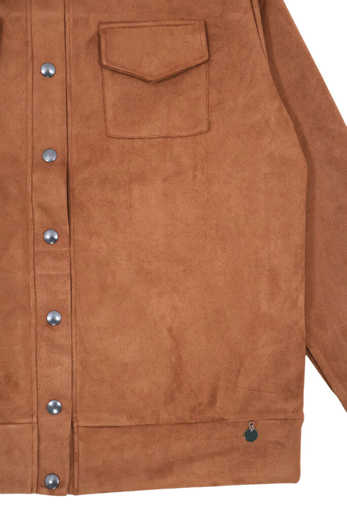 Cinnamon Suede Shirt Jacket with Snap Closure