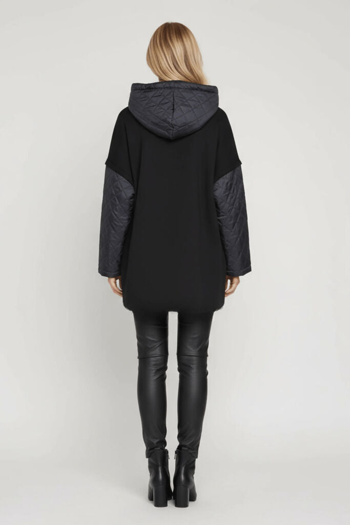 Black Quilted Hooded Jacket with Patch Pockets