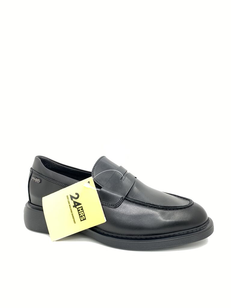 Black Leather Loafers with Cushioned Sole