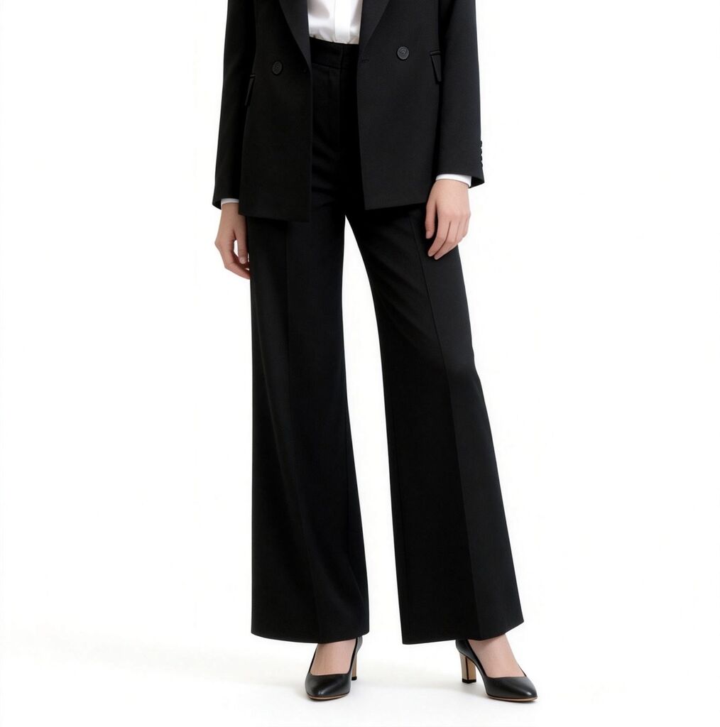 Black Tailored Wide-Leg Trousers with Double-Breasted Blazer