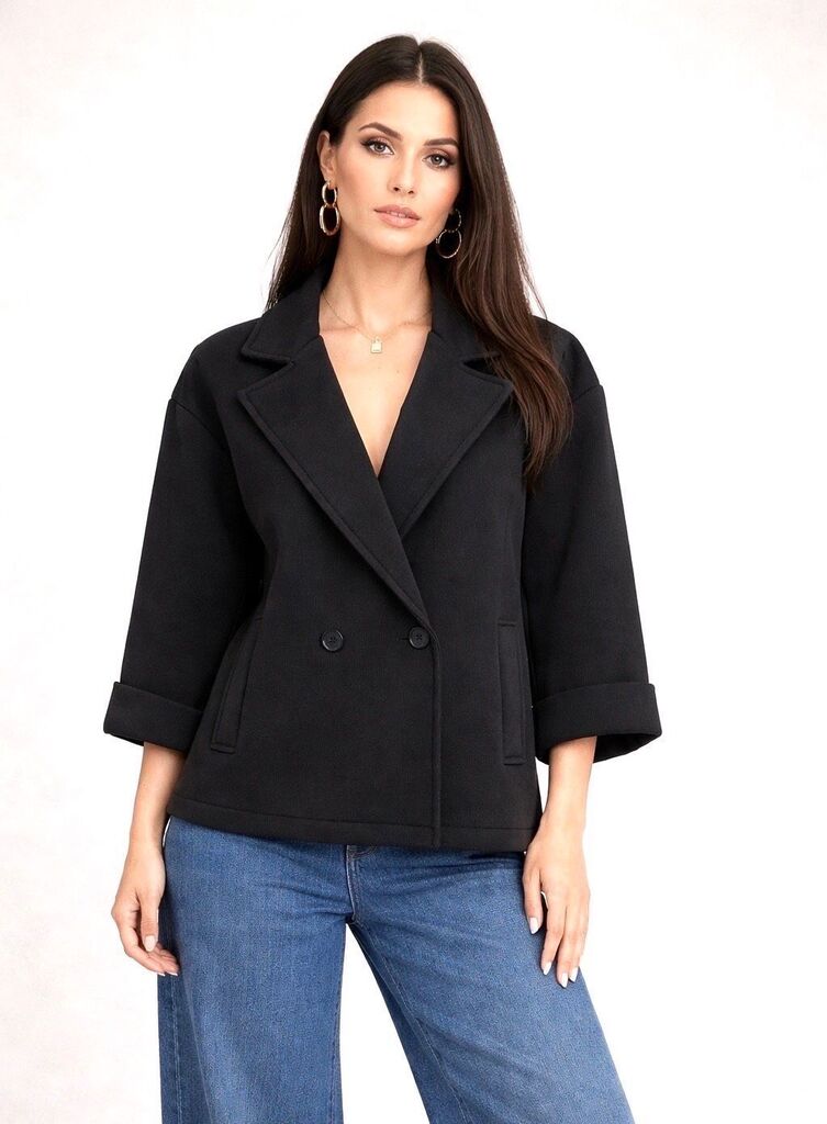 Black Double-Breasted Jacket with Wide Sleeves