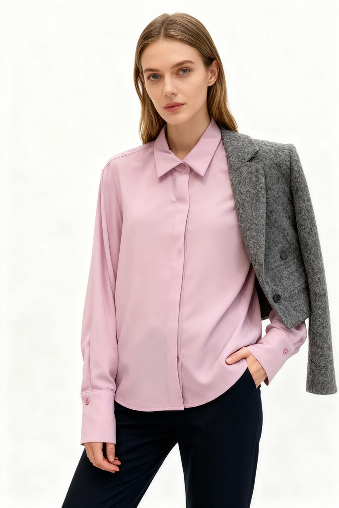 Lavender Long-Sleeve Blouse with Classic Collar