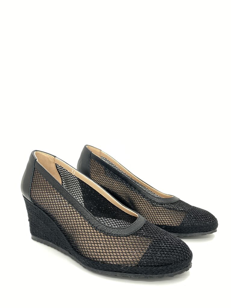 Black Mesh Wedge Platform Slip-On