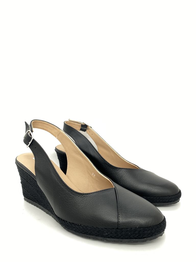 Black Wedge Slingback Sandal with Adjustable Strap