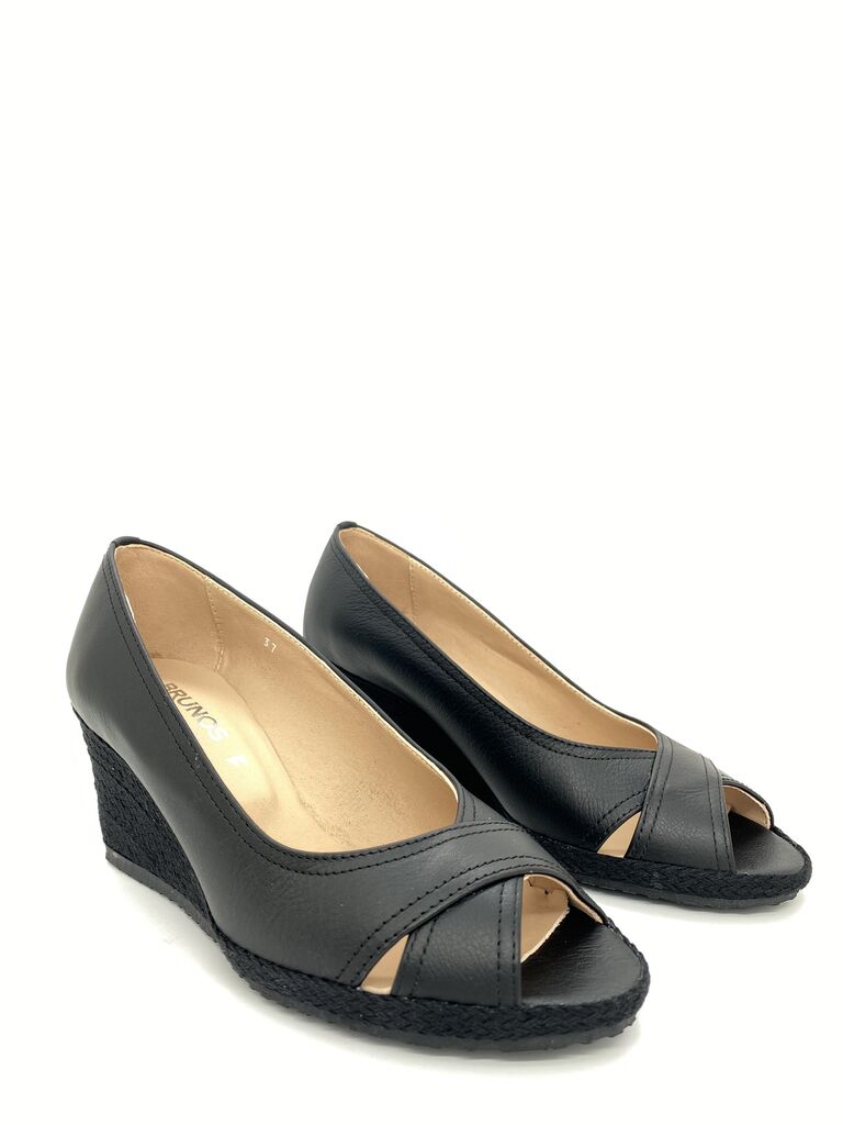 Black Wedge Peep-Toe