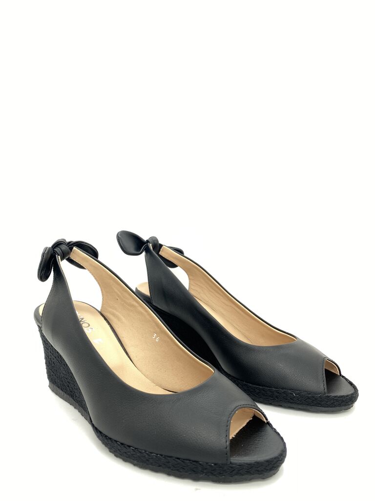 Black Wedge Peep-Toe Slingback Shoe