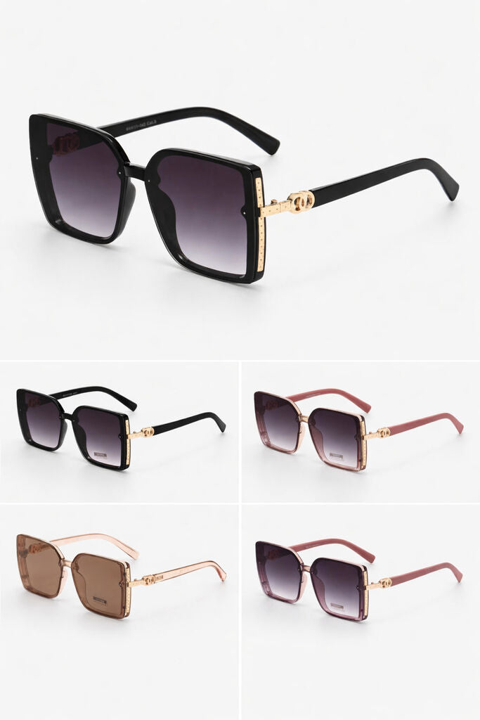 Black Square Frame Sunglasses with Gold Accent