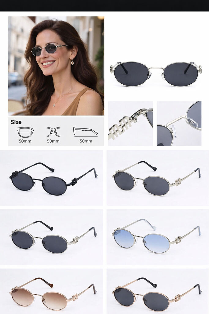 Gold Oval Sunglasses with Metal Accents