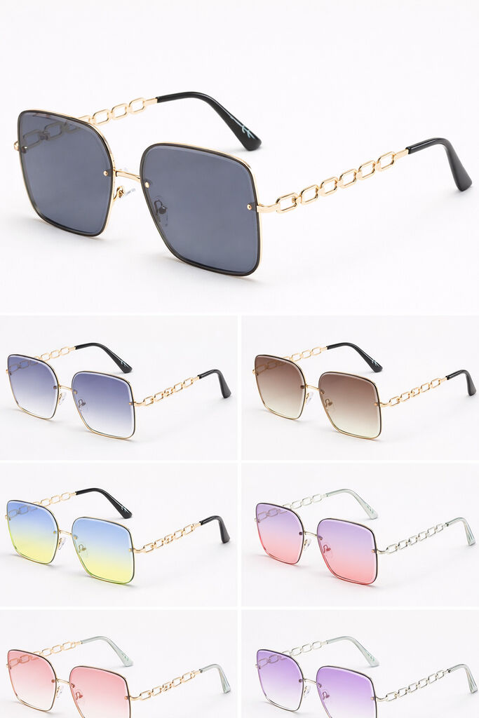 Gold Chain-Accented Square Sunglasses