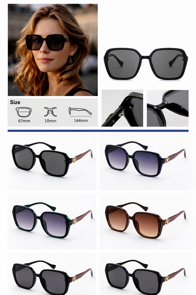 Black Square Sunglasses with Gold Accent