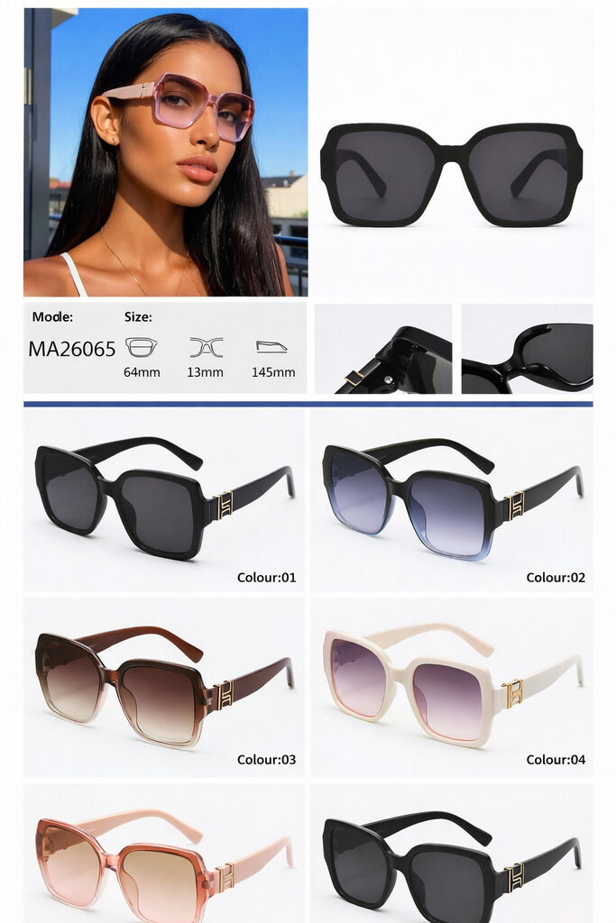 Black Oversized Square Sunglasses with Gold Accent