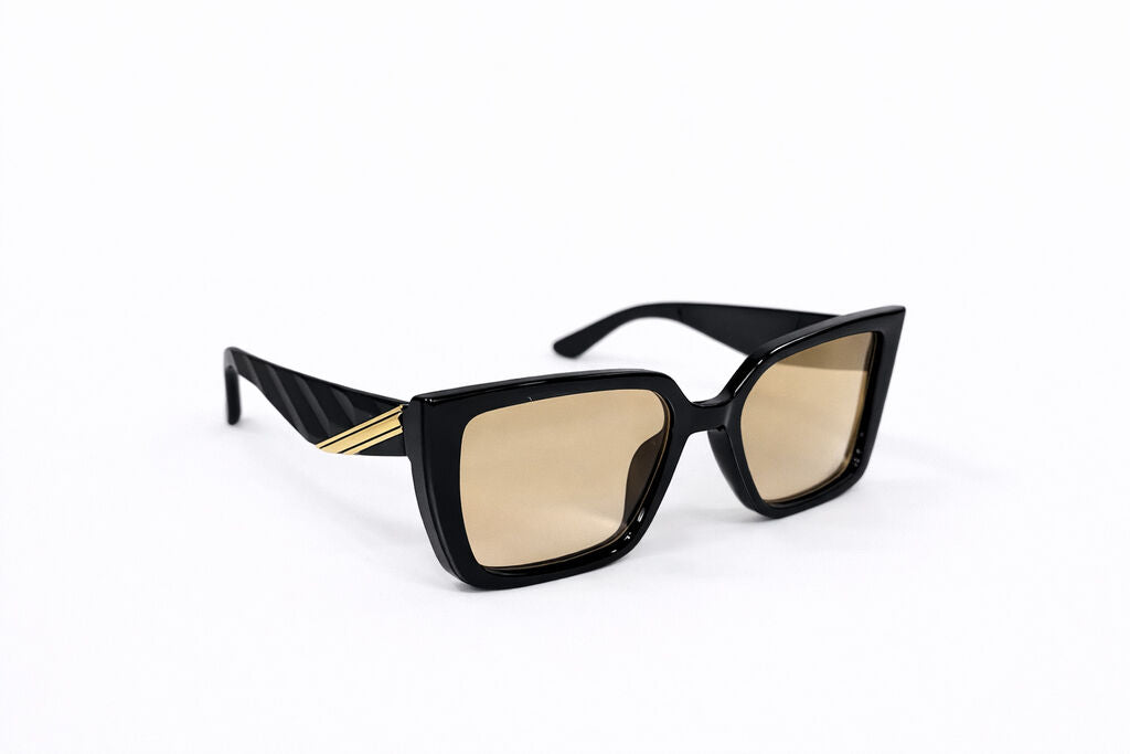 Black Geometric Sunglasses with Gold Detail