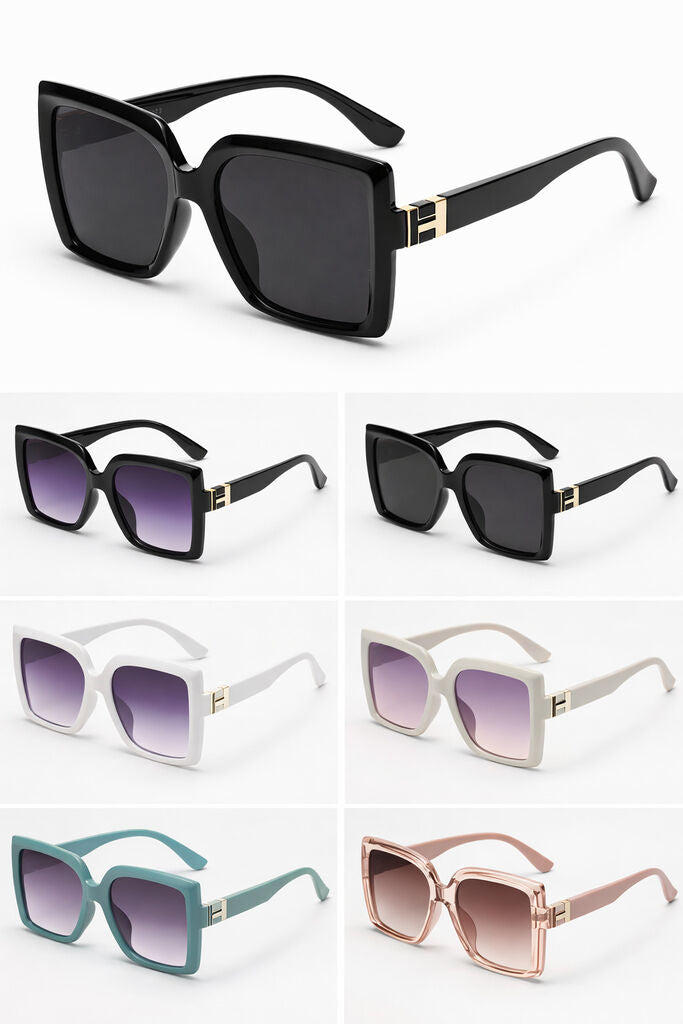 Black Geometric Sunglasses with Gold Detail
