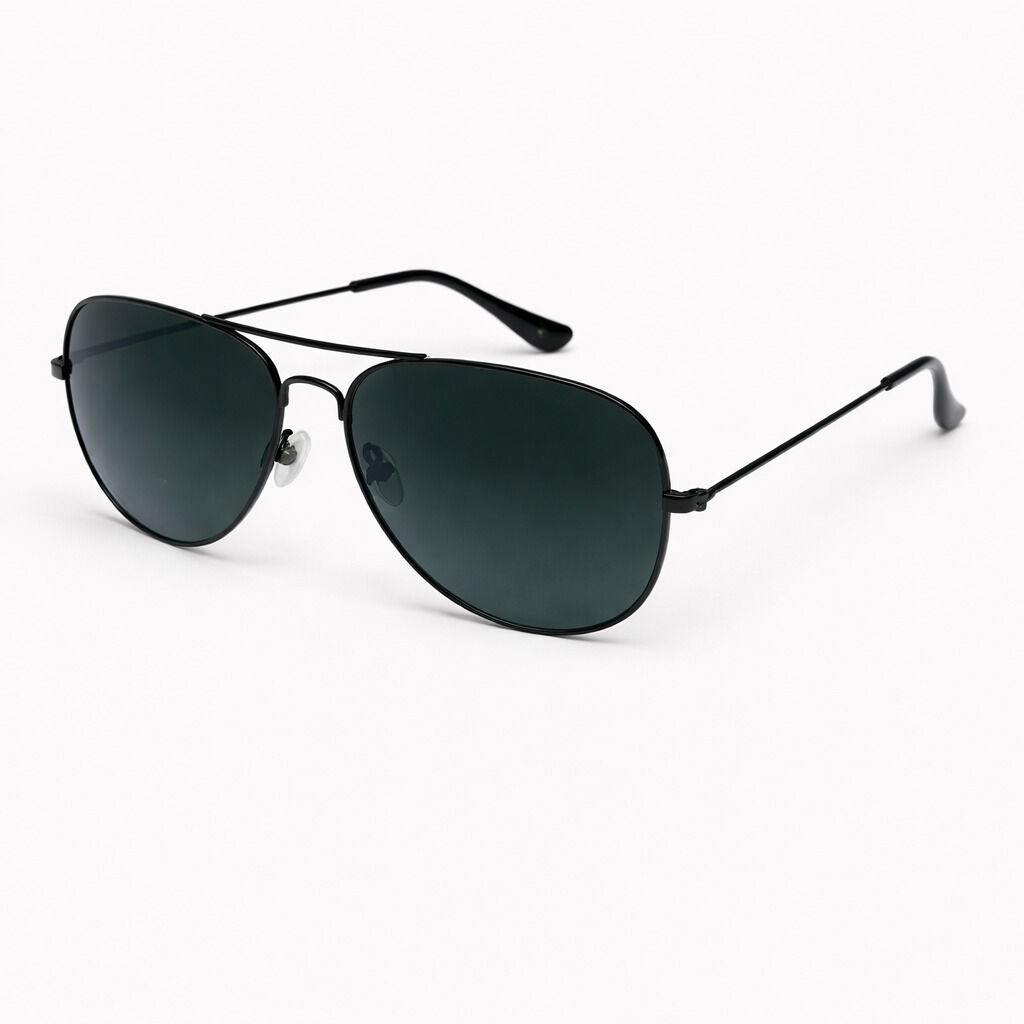 Black Metal Aviator Sunglasses with Dark Lenses