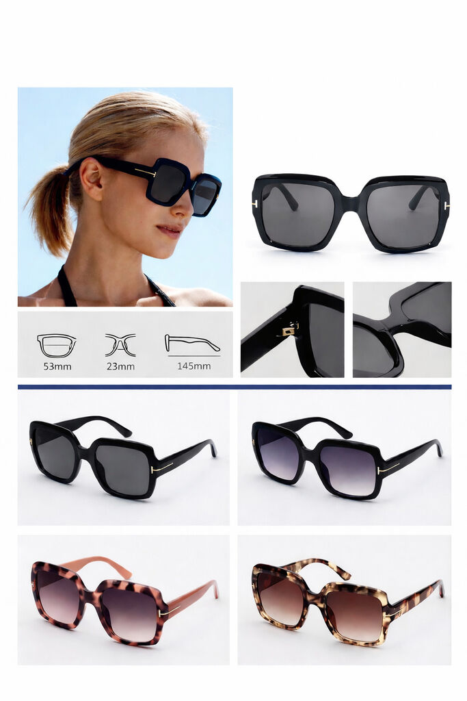 Black Oversized Square Sunglasses with Gradient Lens