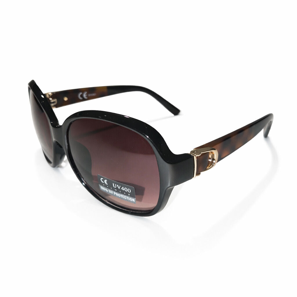 Black Oversized Sunglasses with Gold Accents