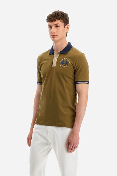 Olive Cotton Polo with Embroidered Logo