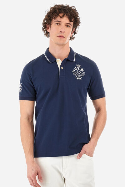 Navy Cotton Polo Shirt with Embroidered Logo