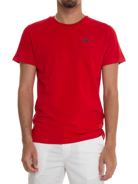 Red Cotton T-Shirt with Subtle Embroidery Detail