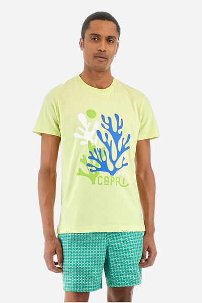 Vibrant Abstract Print T-Shirt with Coral Motif