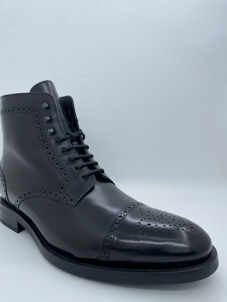 Black Brogue Leather Ankle Boot