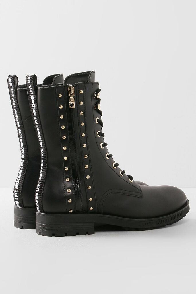 Black Studded Combat Boots with Lace-Up Closure