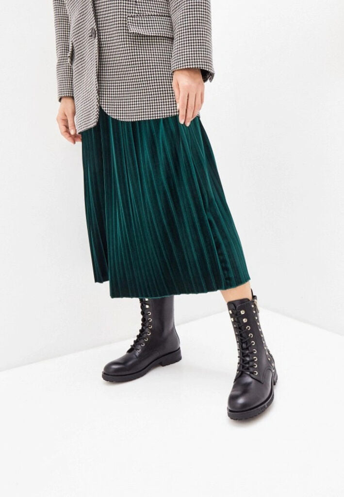 Black Studded Combat Boots with Lace-Up Closure