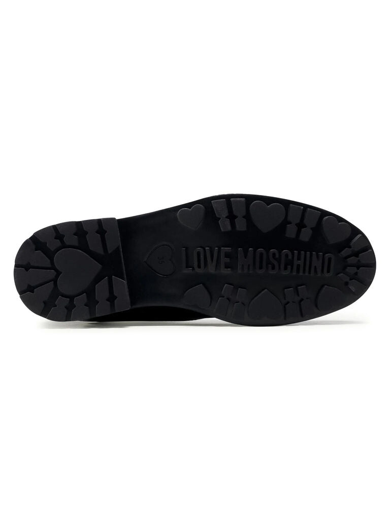 Black Leather Boot with Logo Buckle Accent