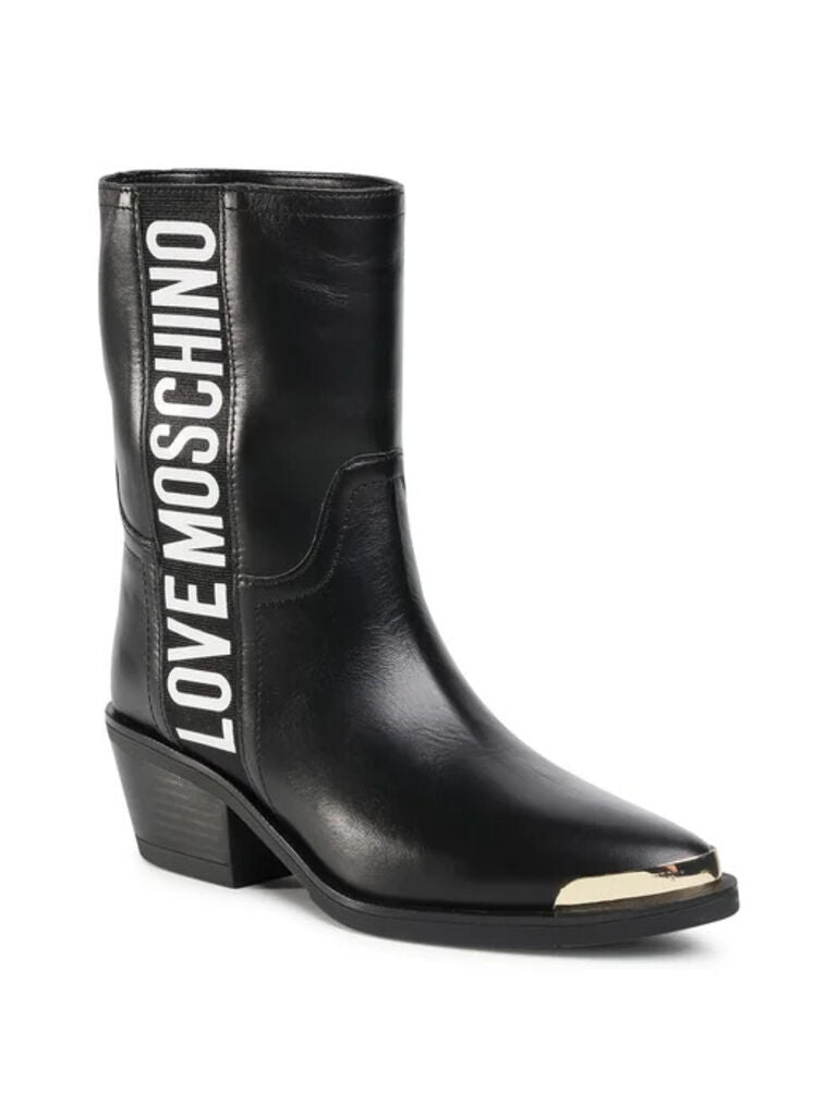 Black Leather Ankle Boots with Logo Detail