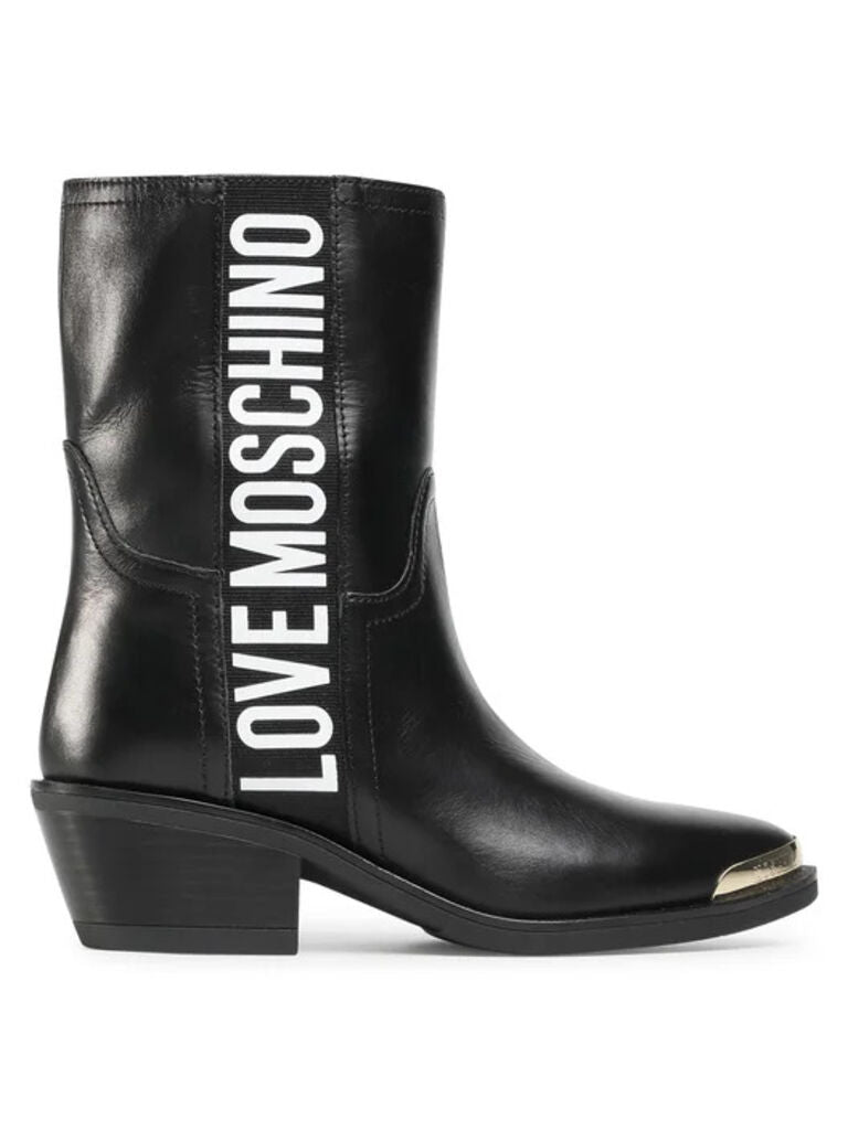 Black Leather Ankle Boots with Logo Detail