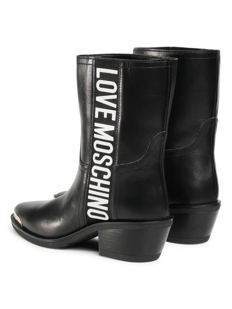 Black Leather Ankle Boots with Logo Detail
