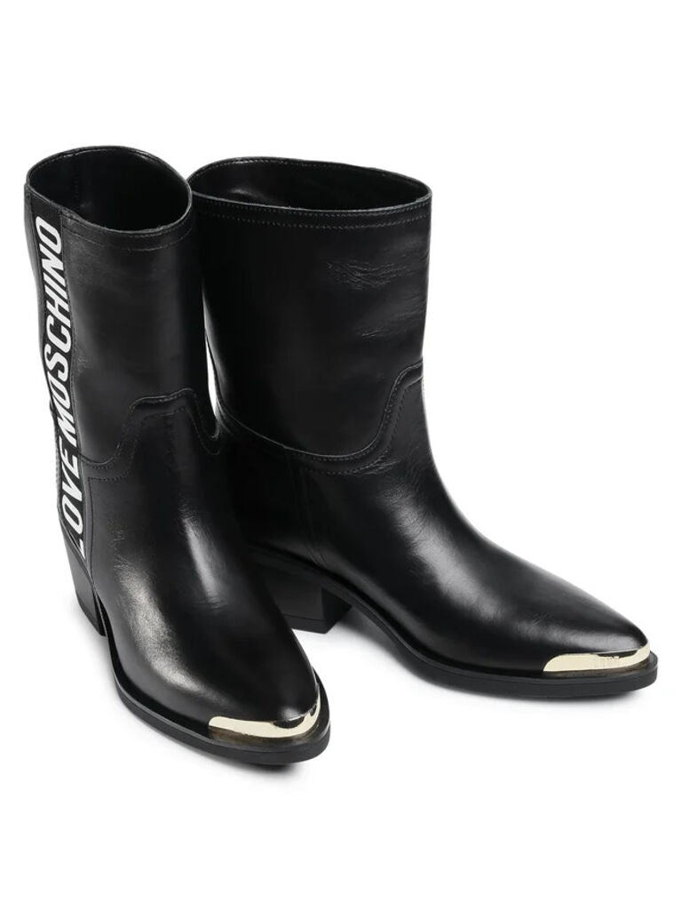 Black Leather Ankle Boots with Logo Detail