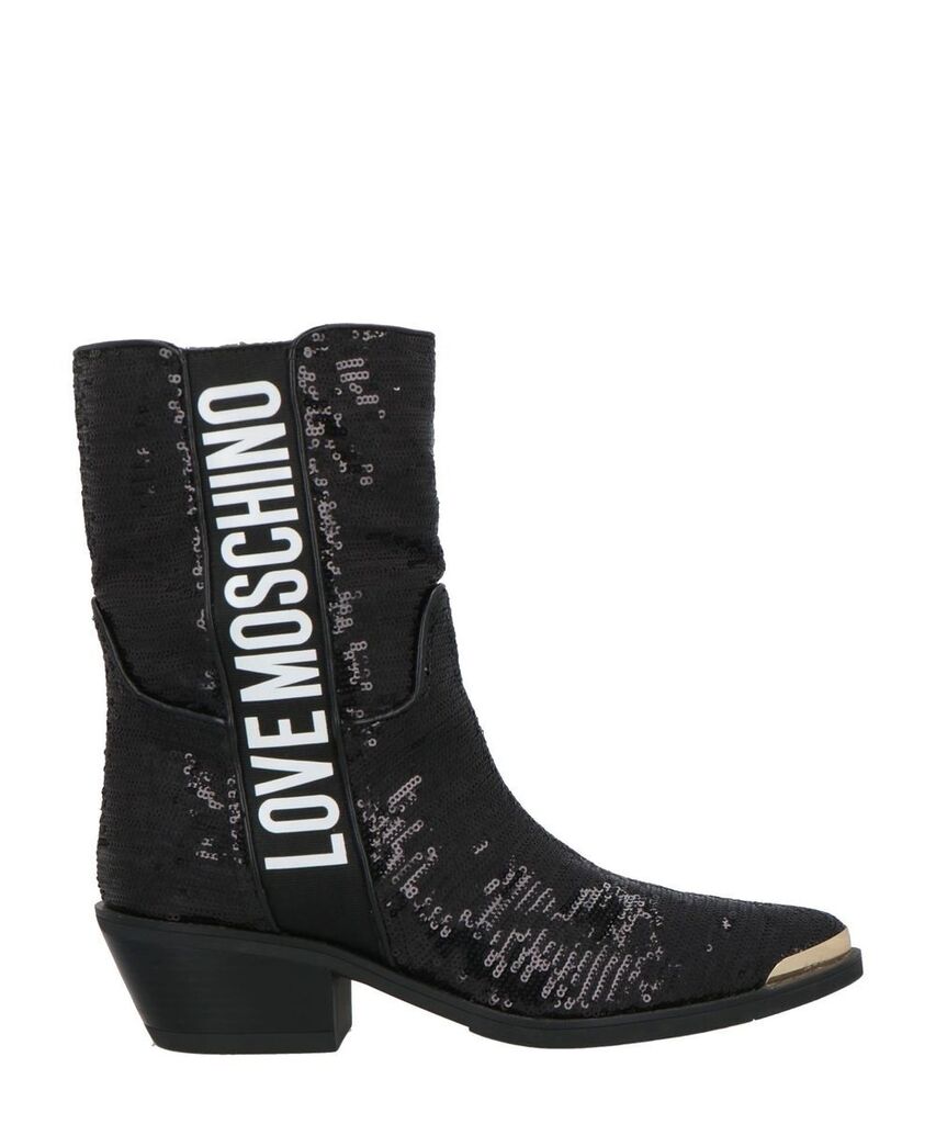Black Sequin Ankle Boots with Logo Accent