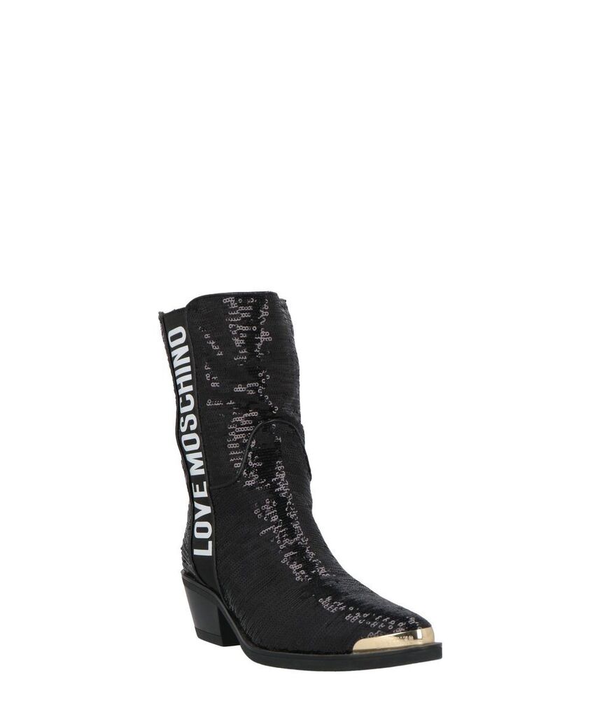 Black Sequin Ankle Boots with Logo Accent