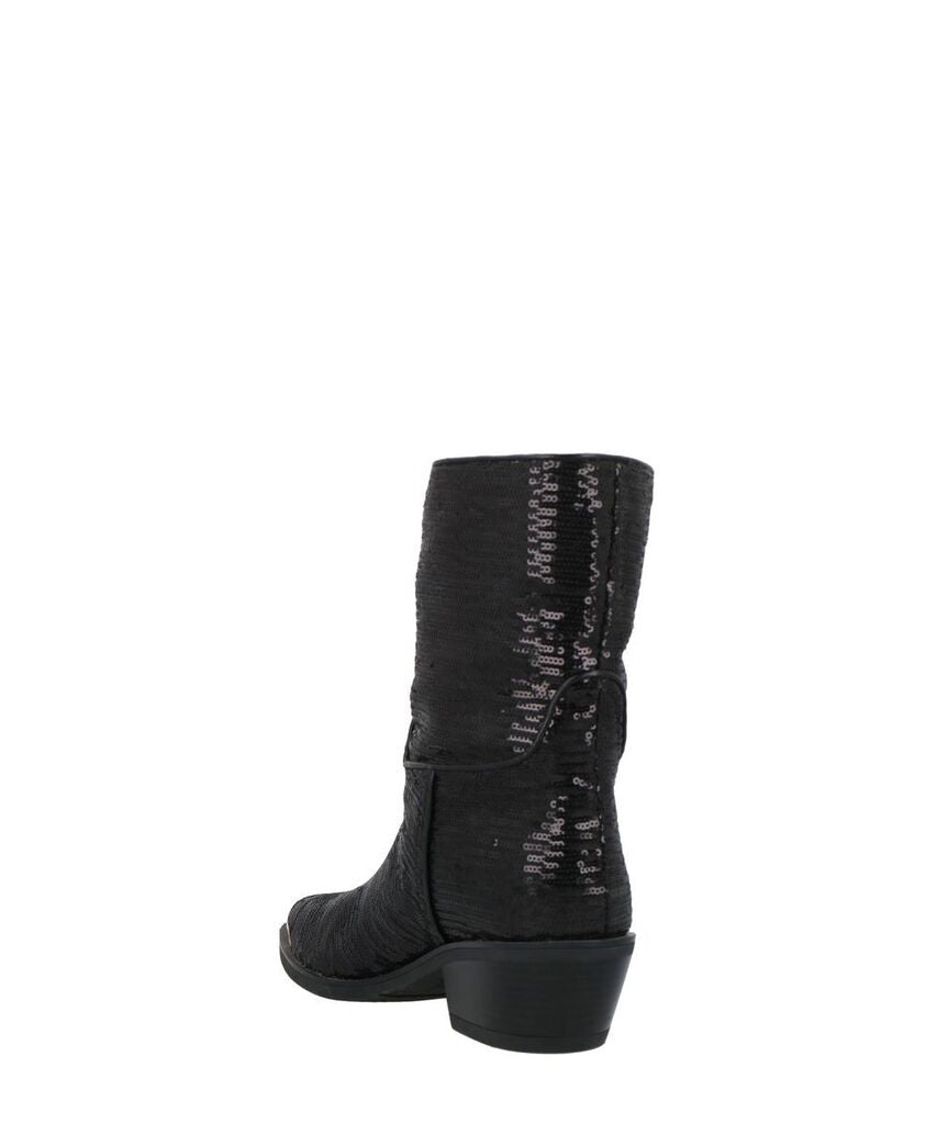 Black Sequin Ankle Boots with Logo Accent
