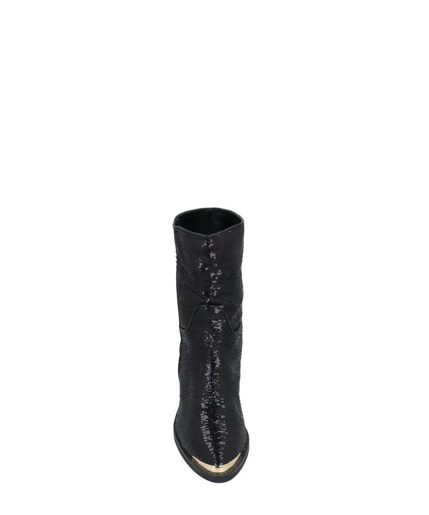 Black Sequin Ankle Boots with Logo Accent
