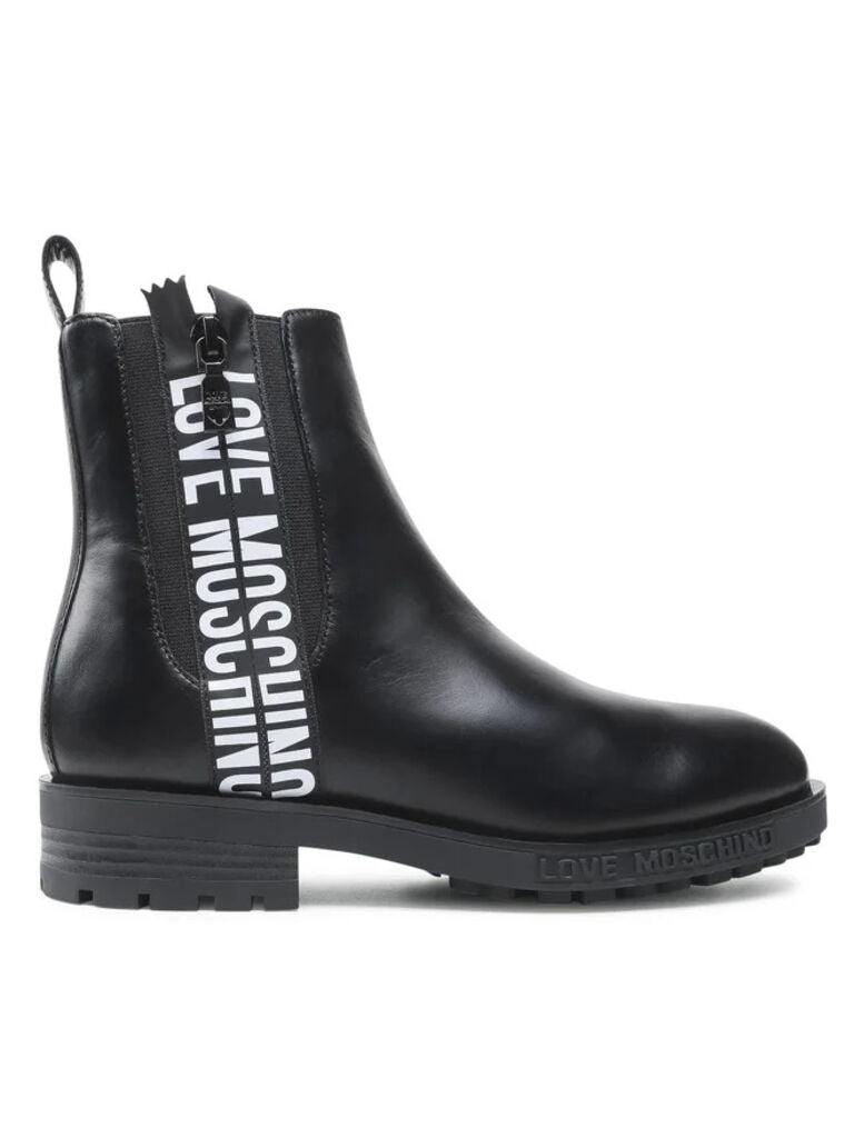 Black Leather Ankle Boots with Logo Detail