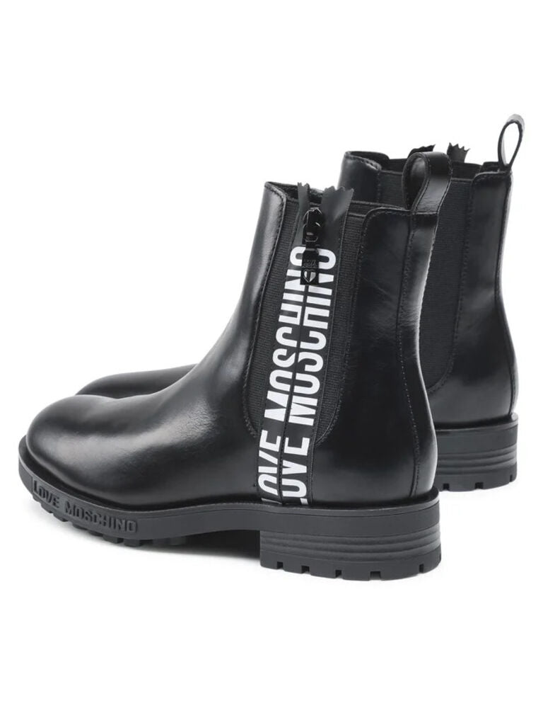 Black Leather Ankle Boots with Logo Detail