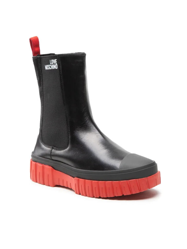Black Leather Boot with Red Sole