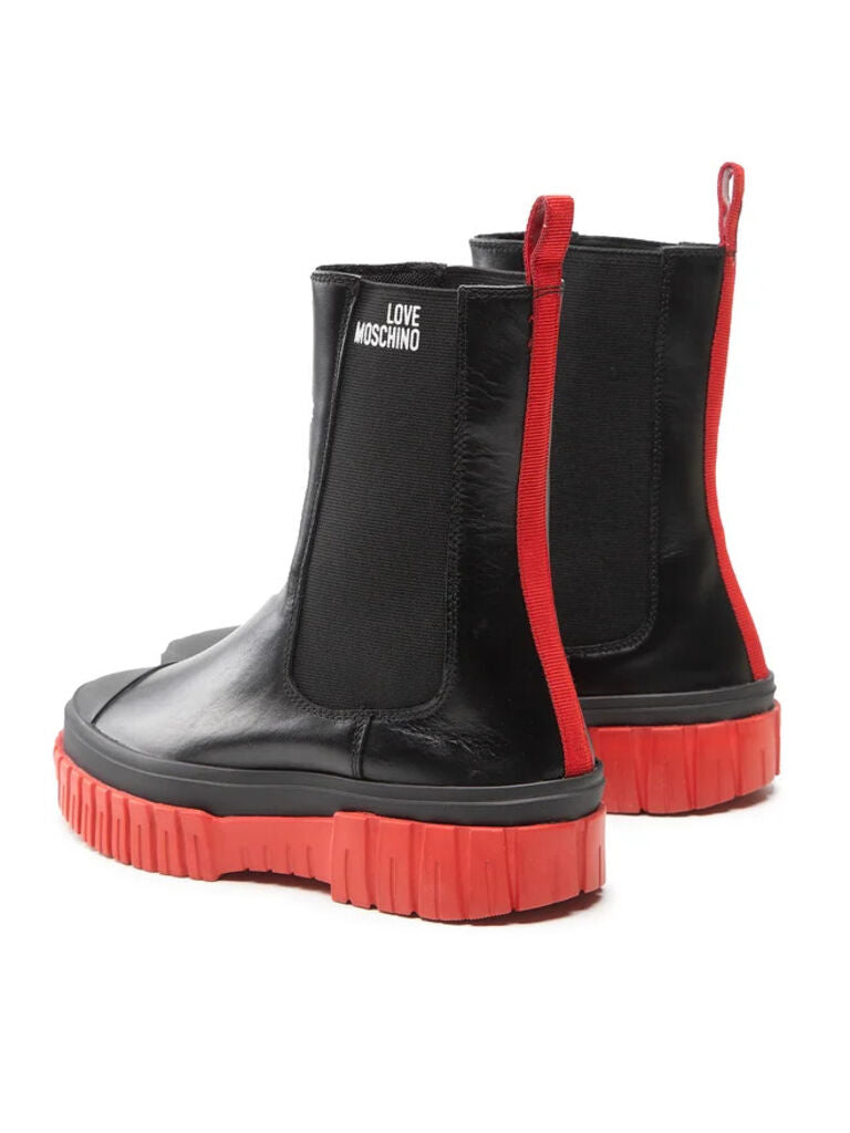 Black Leather Boot with Red Sole